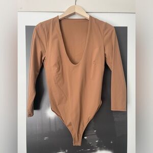 Free People Deep V Long Sleeve Bodysuit